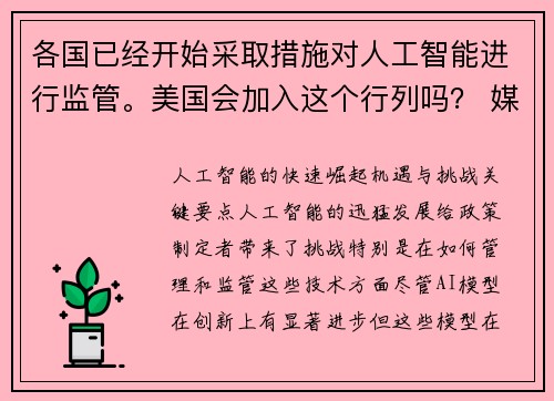各国已经开始采取措施对人工智能进行监管。美国会加入这个行列吗？ 媒体