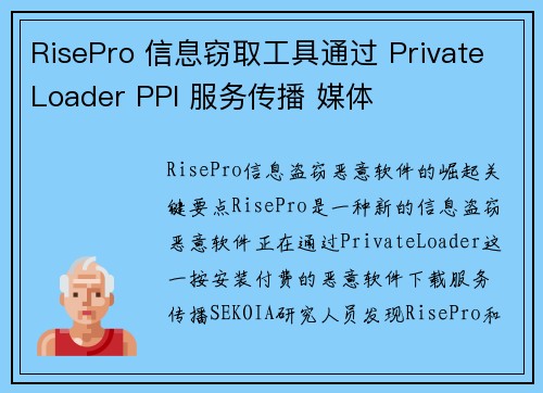 RisePro 信息窃取工具通过 PrivateLoader PPI 服务传播 媒体 RisePro 信息窃取工具通过 PrivateLoader PPI 服务传播 媒体